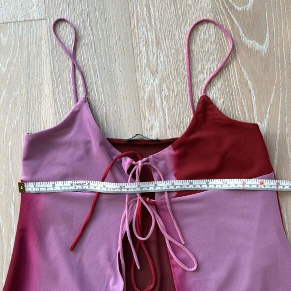 ZARA Tie-Front Layered Chiffon Cami Tank Top Tie-Dye Pink SzL - Picture 8 of 13